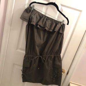 One shoulder ruffle cargo dress